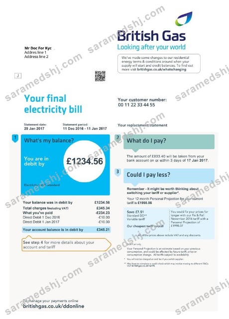 United Kingdom British Gas bill template PSD